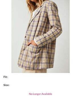 We The Free Beige & Lavender Plaid Relaxed Blazer